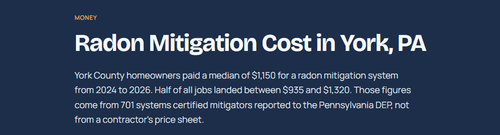 York Radon Mitigation Guide adds calculator as state data shows typical system costs