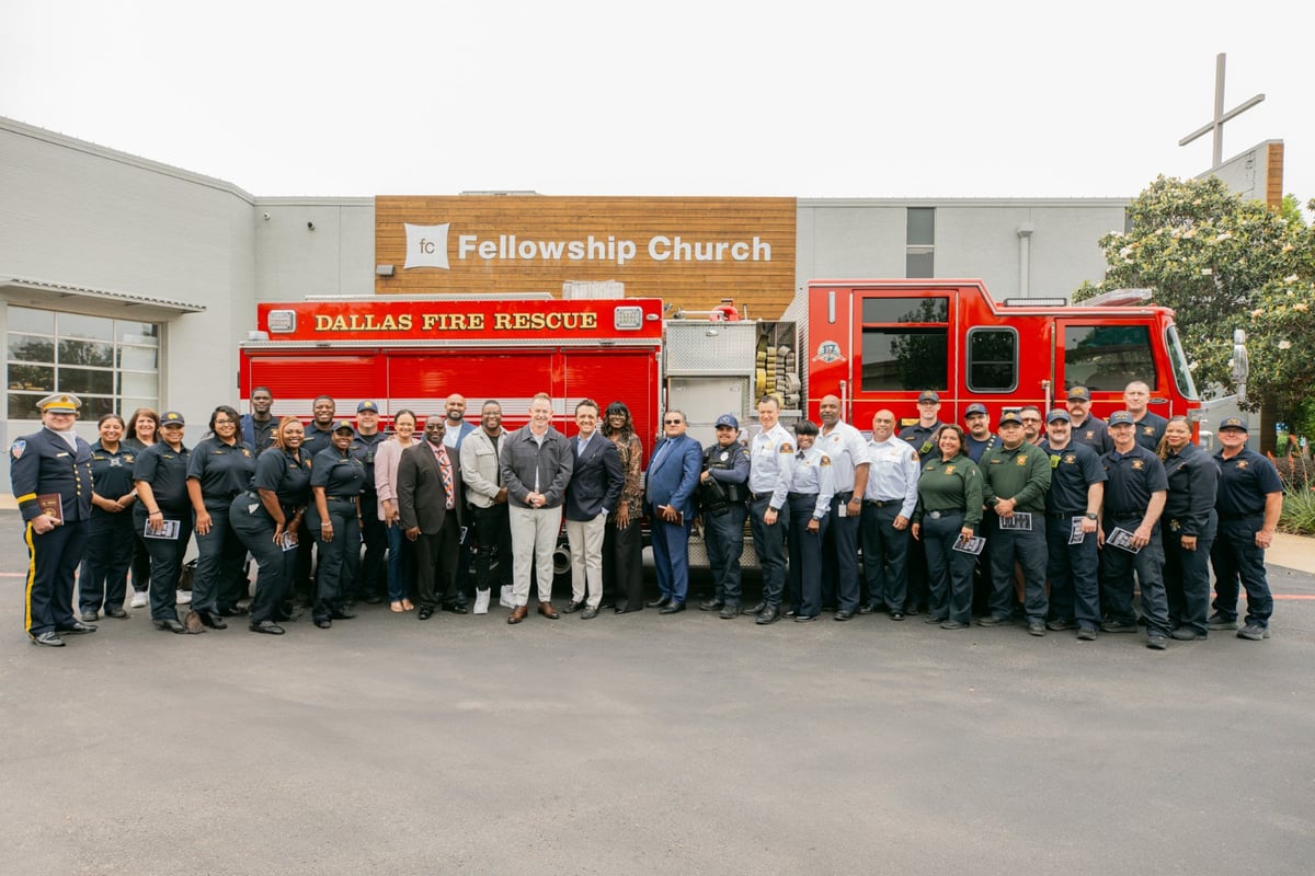 Fellowship Church pastors and team with the Dallas Fire Rescue group