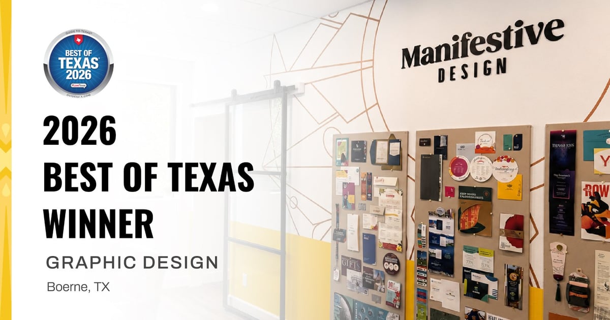 Manifestive Design named 2026 Best of Texas winner for Graphic Design in Boerne, Texas.