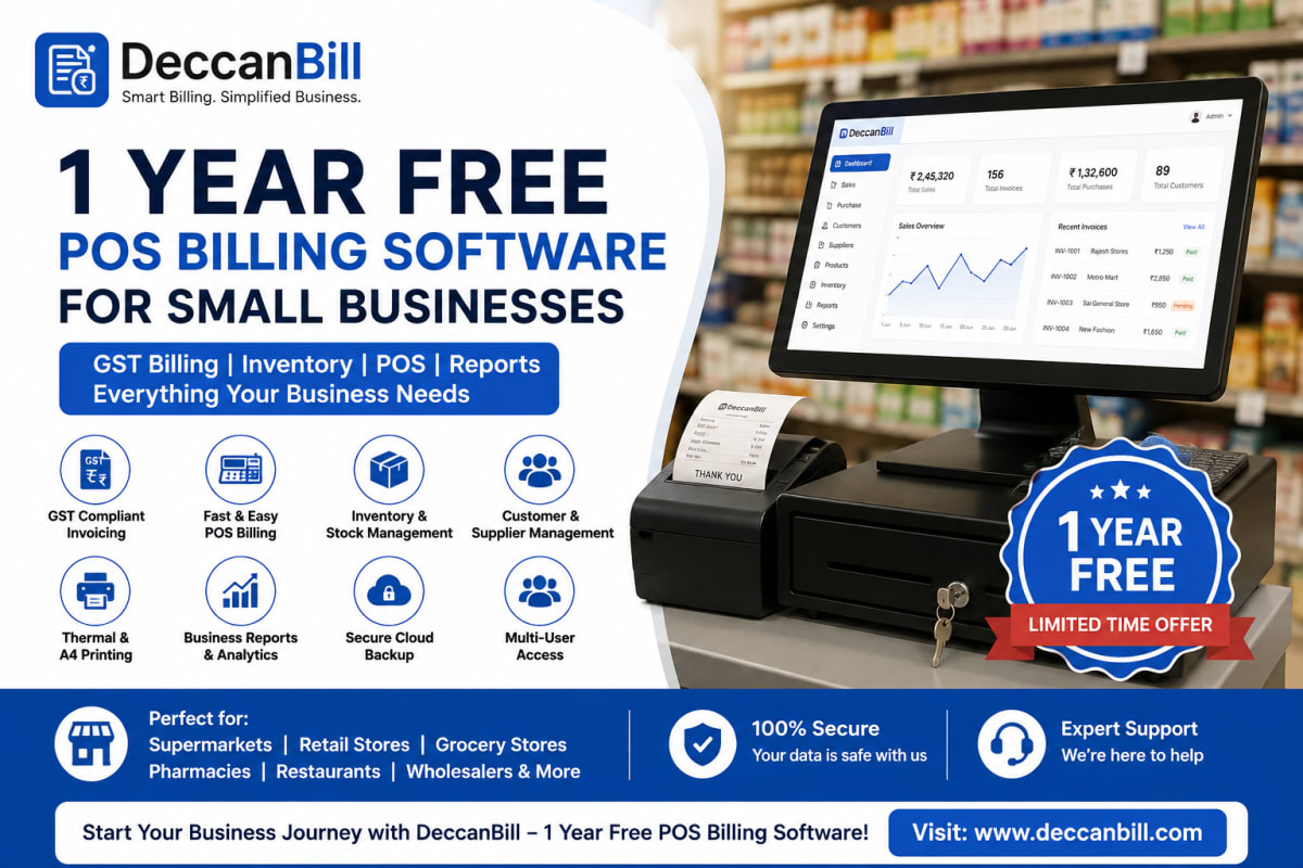 DeccanBill 1 Year Free GST Billing Software and POS Software for Small Businesses in India